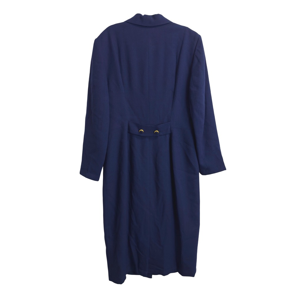 Vintage Talbots Navy Blue Wool Coat Dress Gold Buttons Size 12 Long Sleeve Midi - Picture 9 of 13